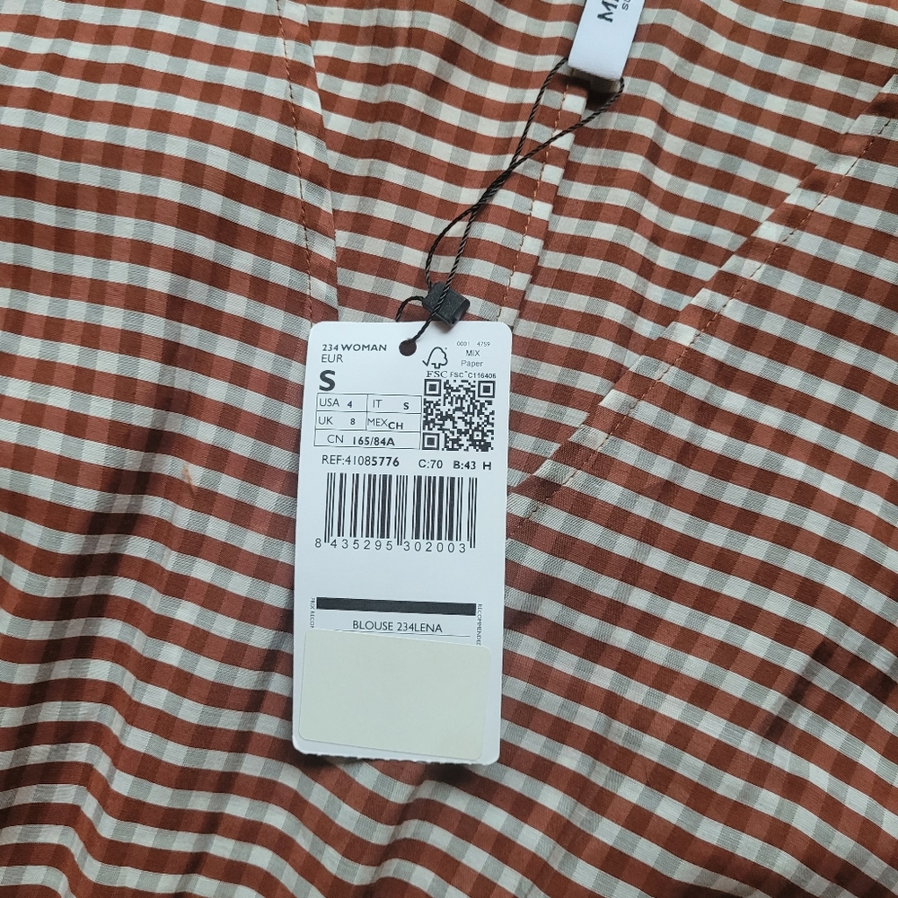 NWT Mango Gingham Puff Sleeve Blouse - Picture 10 of 16